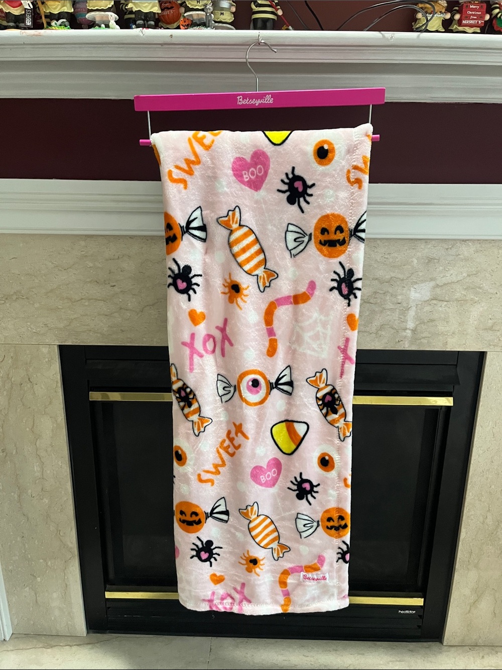 Betseyville Pink Halloween Candy Plush Throw 50x70